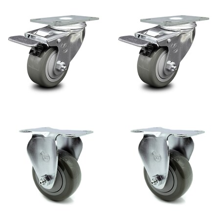 Service Caster 3.5 Inch Gray Polyurethane Swivel Top Plate Caster Lock Brake 2 Rigid SCC, 2PK SCC-TTL20S3514-PPUB-2-R-2